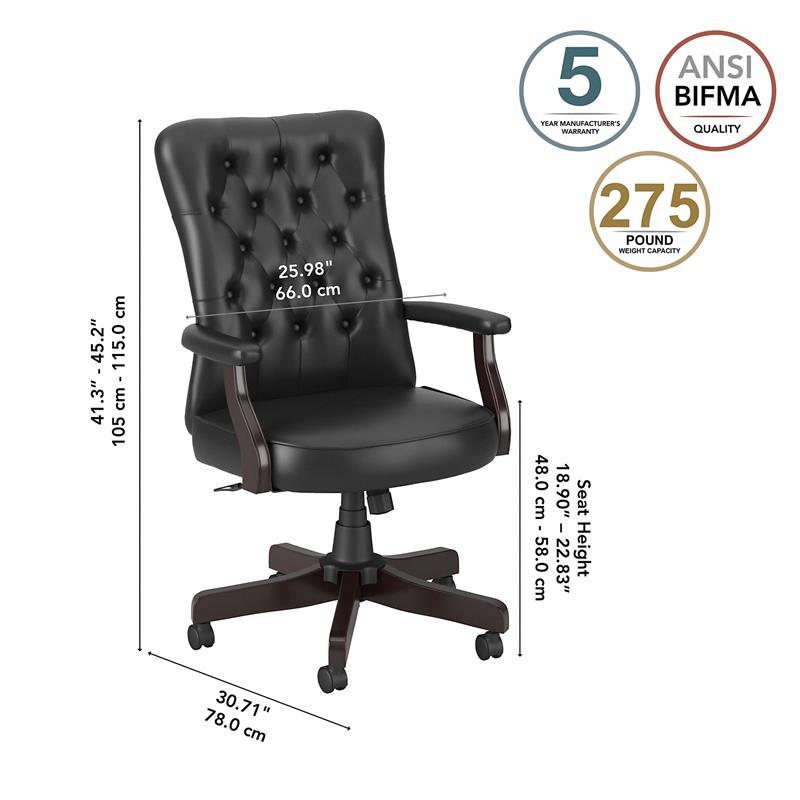 Pemberly Row High Back Tufted Office Chair with Arms in Black Bonded Leather