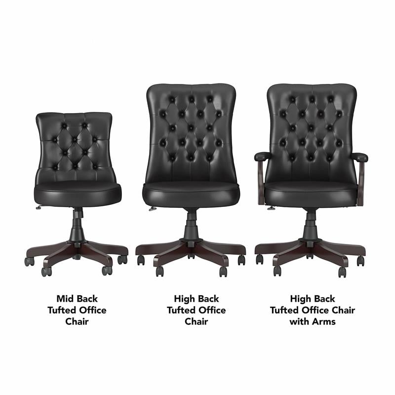 Pemberly Row High Back Tufted Office Chair with Arms in Black Bonded Leather
