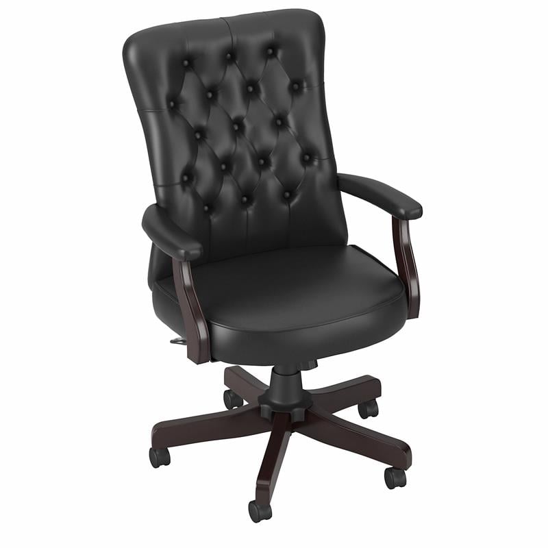 Pemberly Row High Back Tufted Office Chair with Arms in Black Bonded Leather