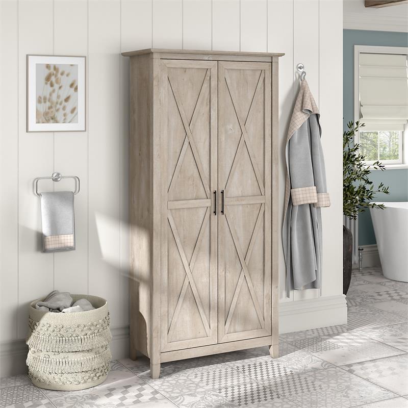 Pemberly Row Bathroom Storage Cabinet with Doors - Washed Gray - Engineered Wood