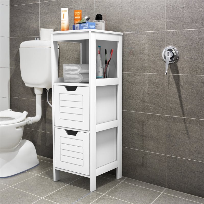 Pemberly Row Contemporary MDF and NC Paint Floor Cabinet with 2 Drawers in White