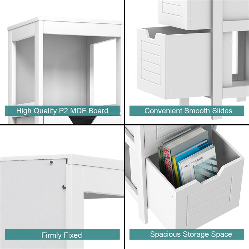 Pemberly Row Contemporary MDF and NC Paint Floor Cabinet with 2 Drawers in White