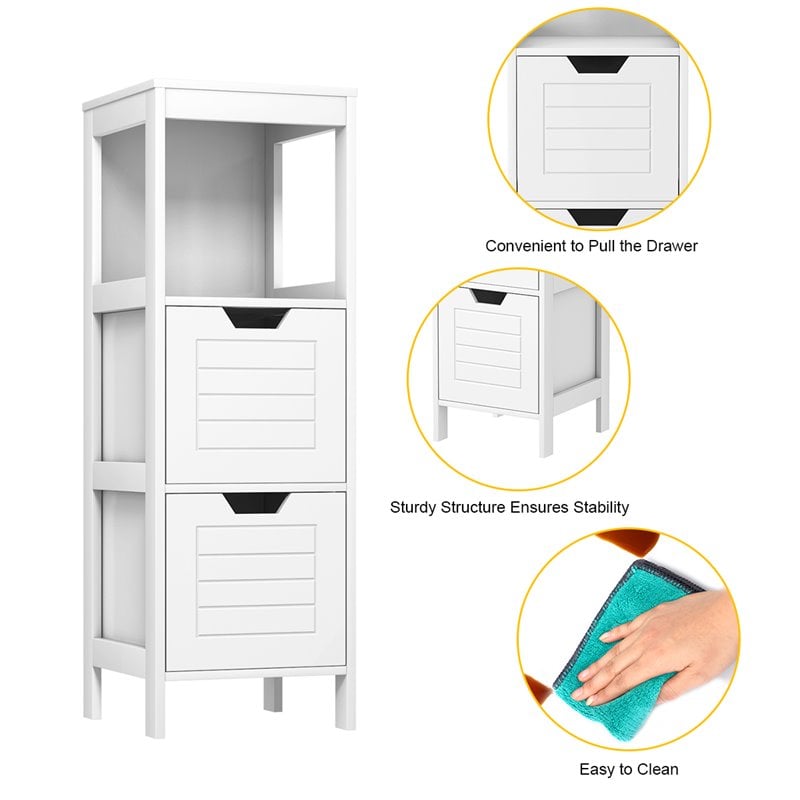 Pemberly Row Contemporary MDF and NC Paint Floor Cabinet with 2 Drawers in White