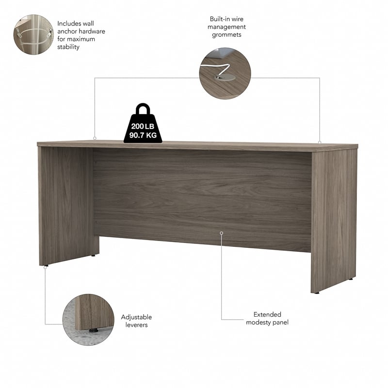 Pemberly Row 72W x 24D Credenza Desk in Modern Hickory - Engineered Wood