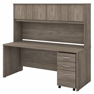 Pemberly Row 72W Desk with Hutch and Drawers in Modern Hickory - Engineered Wood
