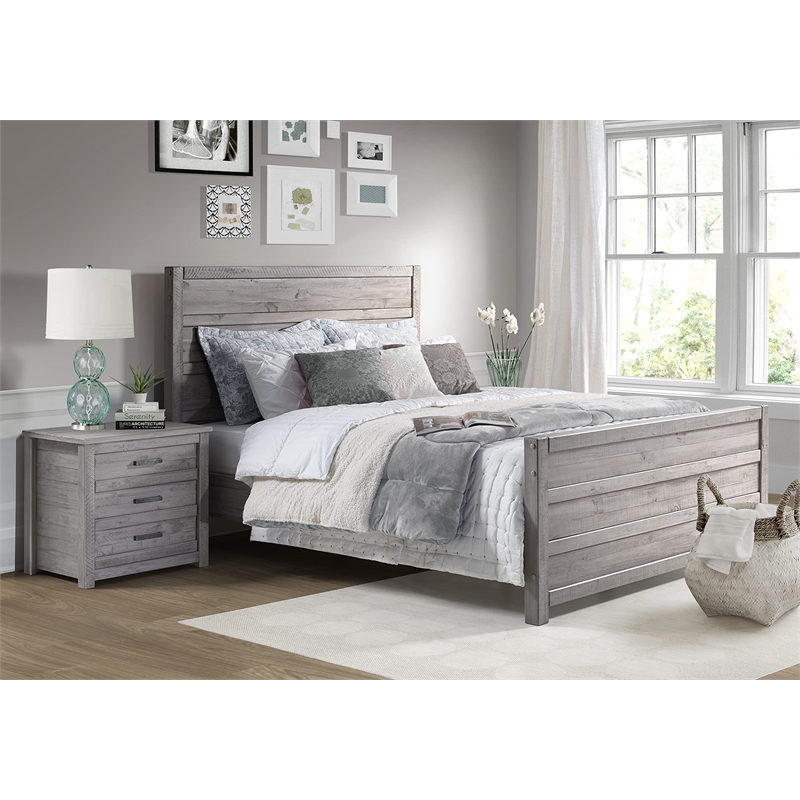 Pemberly Row Contemporary Solid Wood King Bed in Antique Gray