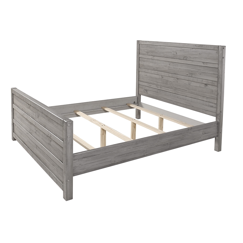 Pemberly Row Contemporary Solid Wood King Bed in Antique Gray