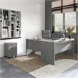 Pemberly Row L Shaped Bow Front Desk with Drawers in Gray - Engineered Wood