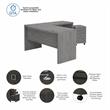 Pemberly Row L Shaped Bow Front Desk with Drawers in Gray - Engineered Wood