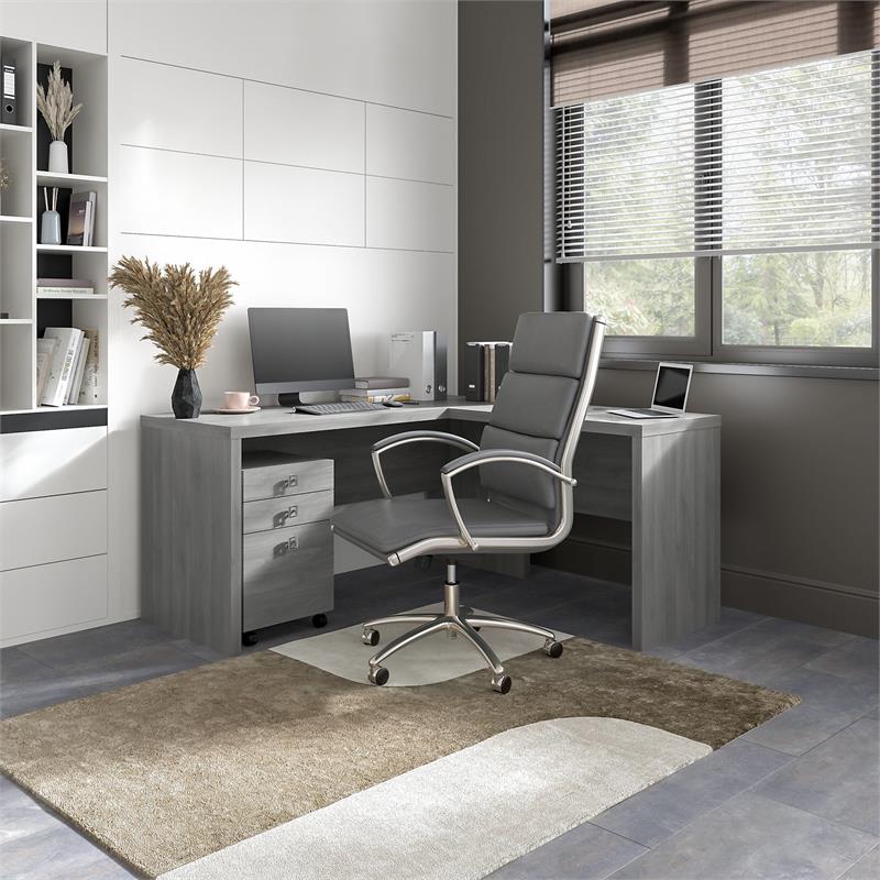 Pemberly Row L Shaped Desk with Mobile File Cabinet in Gray - Engineered Wood