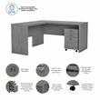 Pemberly Row L Shaped Desk with Mobile File Cabinet in Gray - Engineered Wood