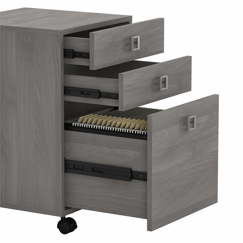 Pemberly Row L Shaped Desk with Mobile File Cabinet in Gray - Engineered Wood