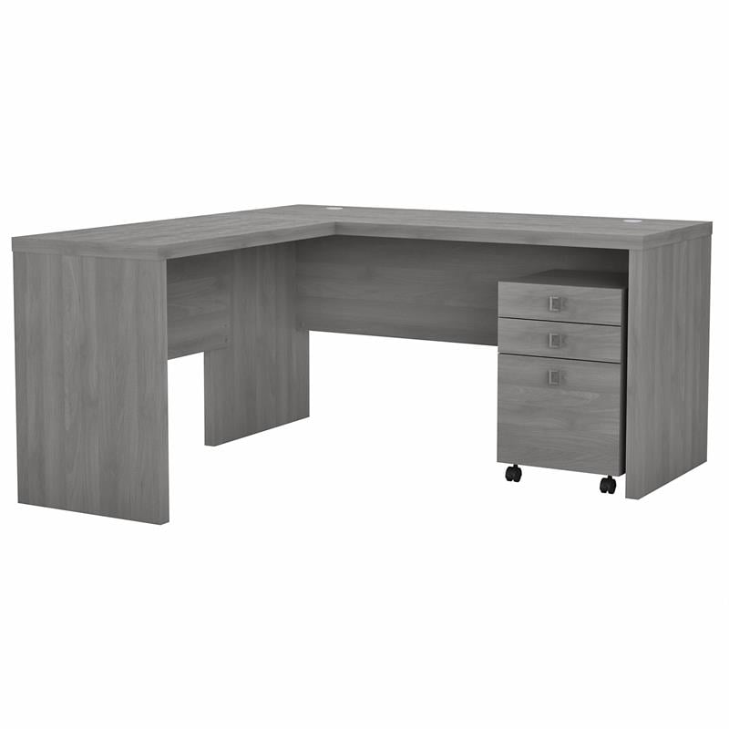 Pemberly Row L Shaped Desk with Mobile File Cabinet in Gray - Engineered Wood