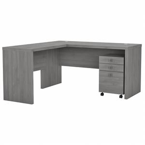 Pemberly Row L Shaped Desk with Mobile File Cabinet in Gray - Engineered Wood