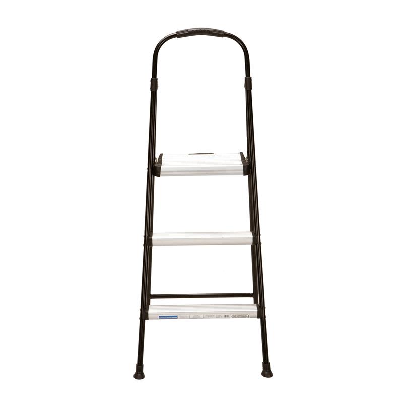 Pemberly Row Three-Step Folding Step Stool with Rubber Hand Grip in Black
