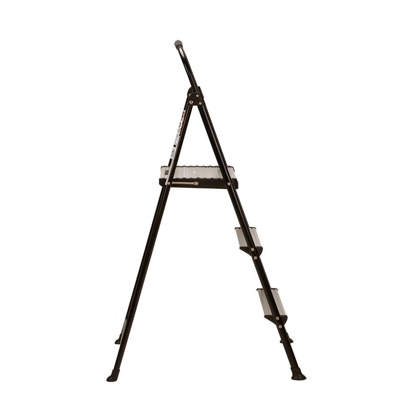 Pemberly Row Three-Step Folding Step Stool with Rubber Hand Grip in Black