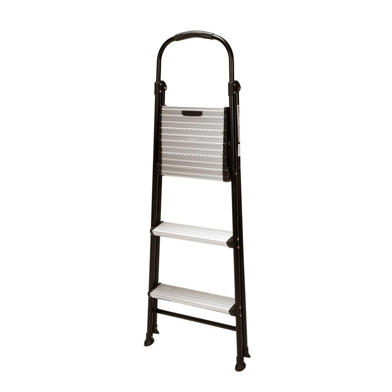 Pemberly Row Three-Step Folding Step Stool with Rubber Hand Grip in Black