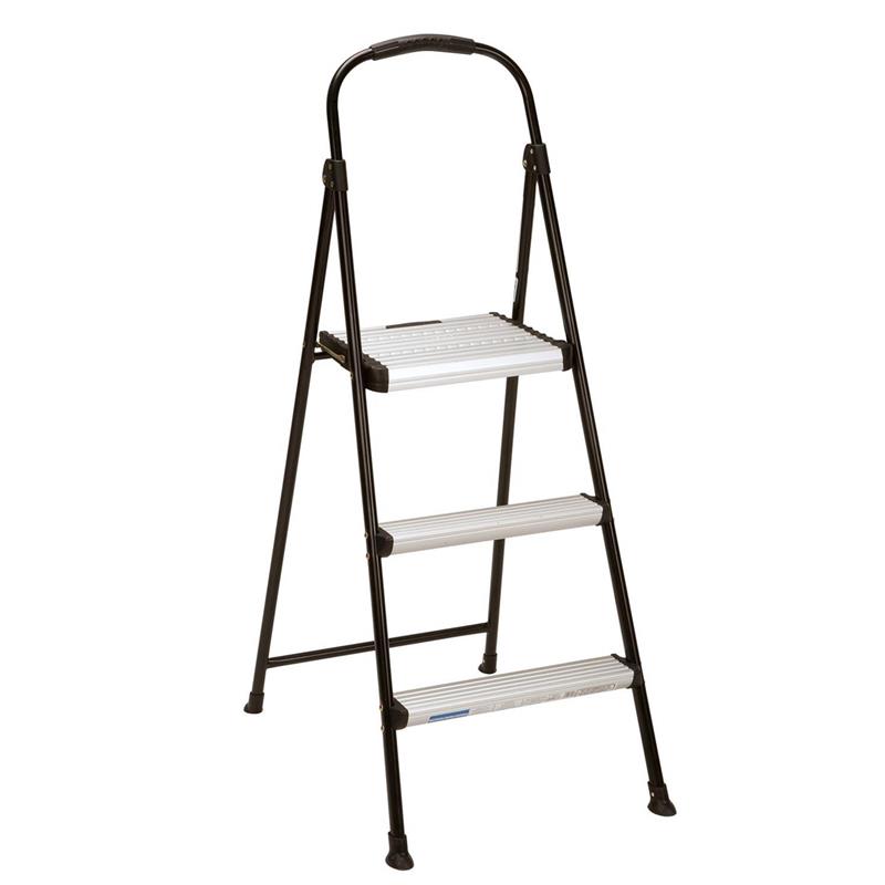 Pemberly Row Three-Step Folding Step Stool with Rubber Hand Grip in Black