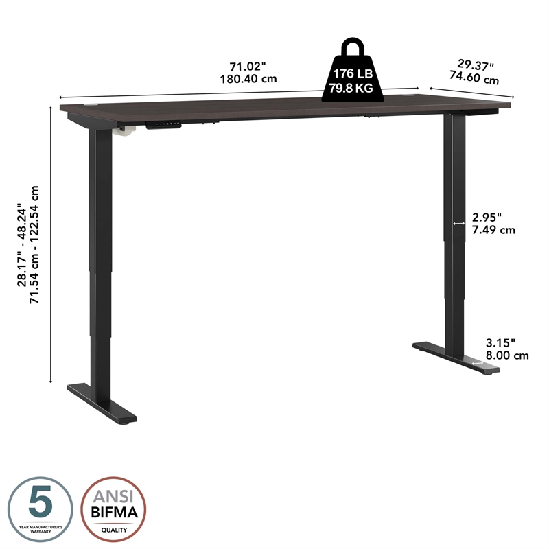 Pemberly Row 72W x 30D Height Adjustable Standing Desk - Engineered Wood