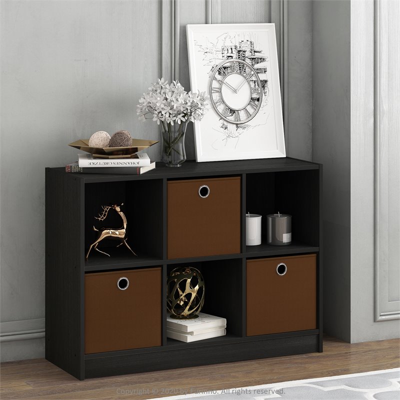 Pemberly Row Engineered Wood 3x2 Bookcase Storage withBins in Espresso/Brown