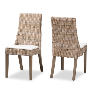 Pemberly Row Modern Bohemian Gray Rattan 2-Piece Dining Chair Set