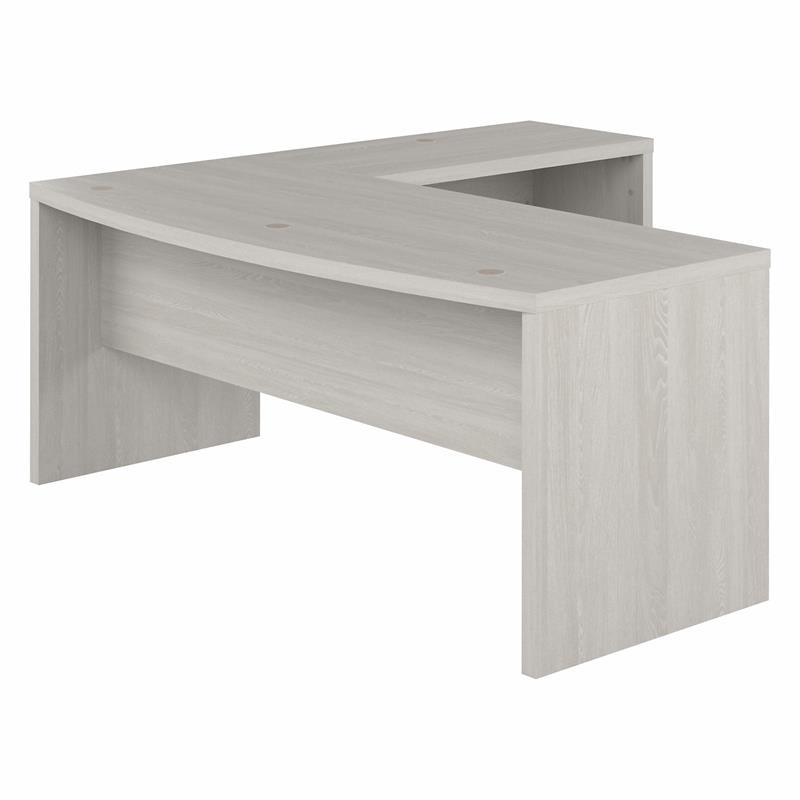 Pemberly Row 72W Bow Front L Shaped Desk in Gray Sand - Engineered Wood
