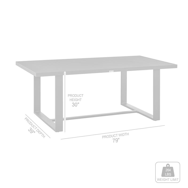 Pemberly Row Aluminum Outdoor Rectangular Dining Table in Gray