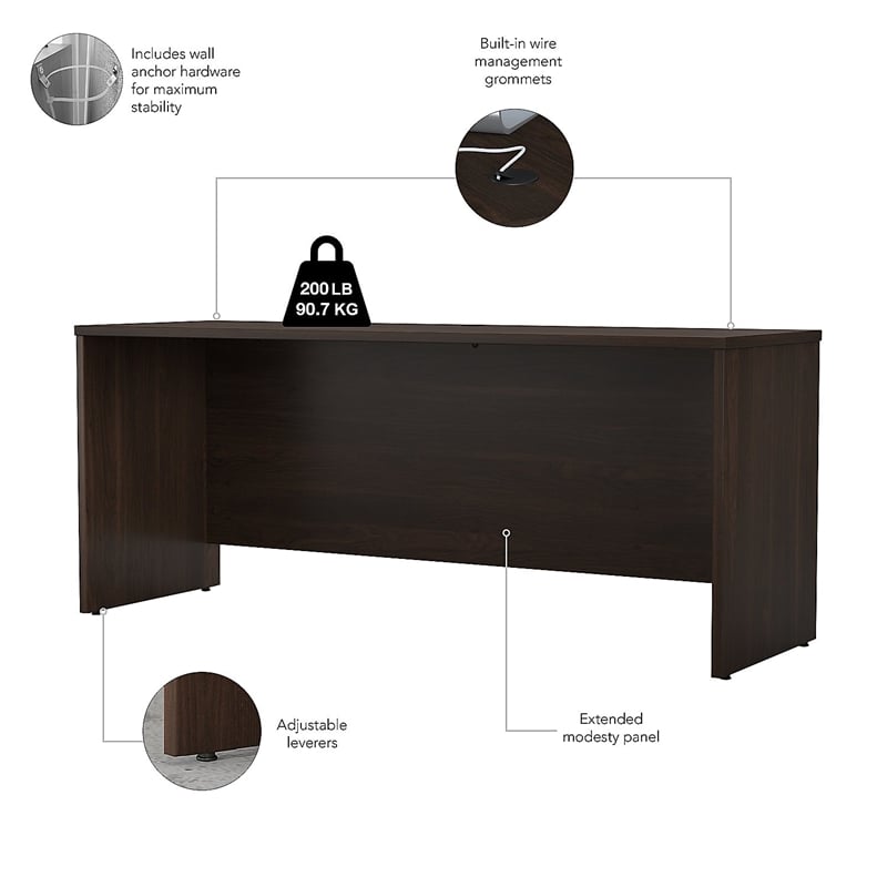 Pemberly Row 72W x 24D Credenza Desk in Black Walnut - Engineered Wood