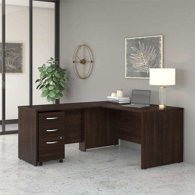 Pemberly Row L Shaped Desk with Drawers - Black Walnut - Engineered Wood