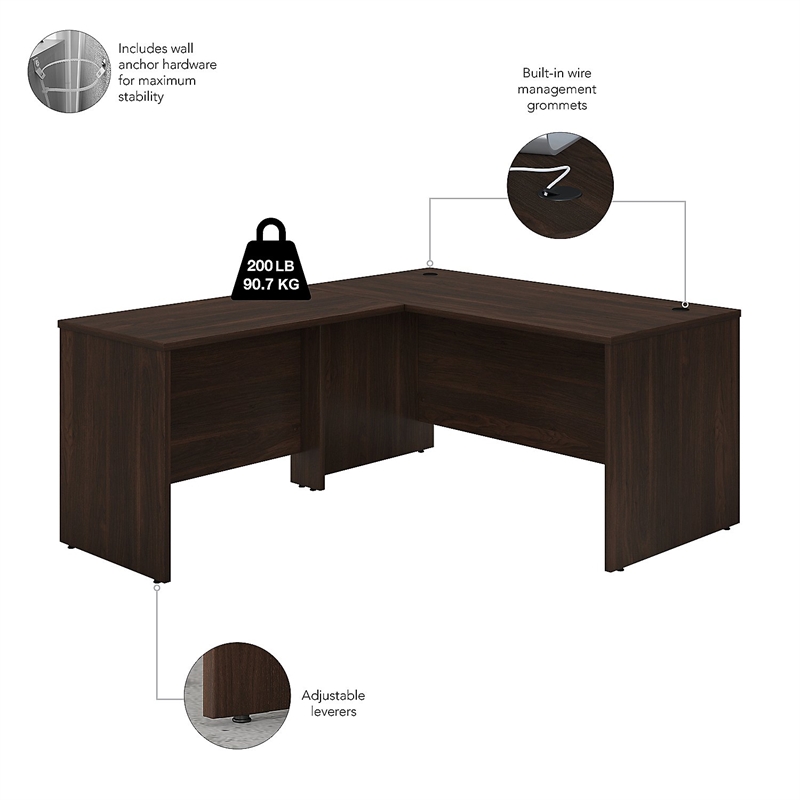 Pemberly Row L Shaped Desk with Drawers - Black Walnut - Engineered Wood
