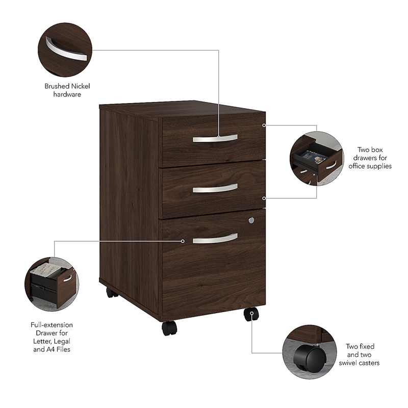 Pemberly Row L Shaped Desk with Drawers - Black Walnut - Engineered Wood