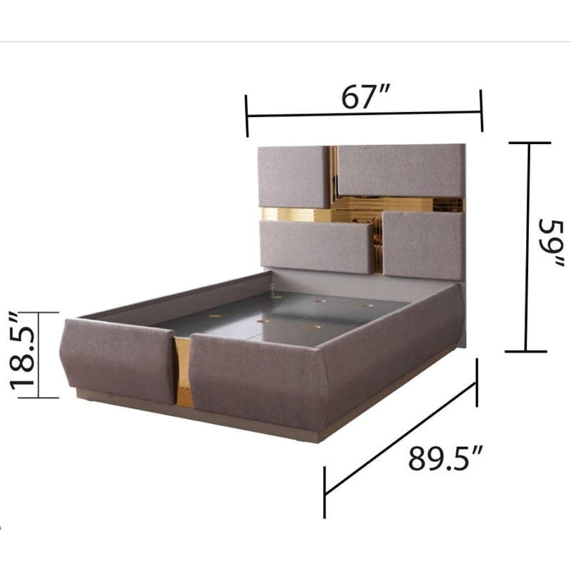 Pemberly Row Gold Detailed Tufted Queen Bed made with Wood in River Sand Gray