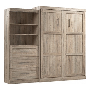 Pemberly Row Queen Murphy Bed & Shelving Unit withDrawers (101W) in Rustic Brown