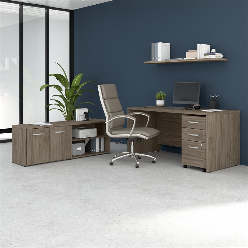 Pemberly Row 60W Desk with Storage and Drawers in Hickory - Engineered Wood