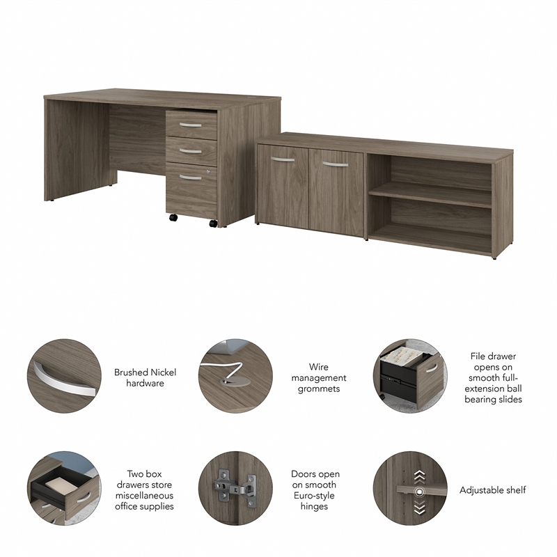 Pemberly Row 60W Desk with Storage and Drawers in Hickory - Engineered Wood