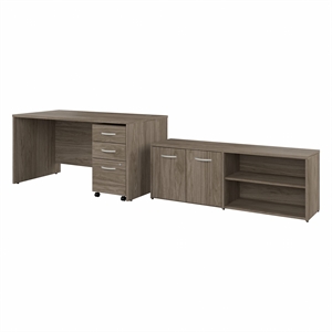 Pemberly Row 60W Desk with Storage and Drawers in Hickory - Engineered Wood