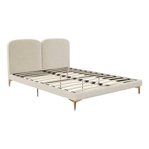 Pemberly Row Modern Upholstered Bed in Queen in Ivory Velvet