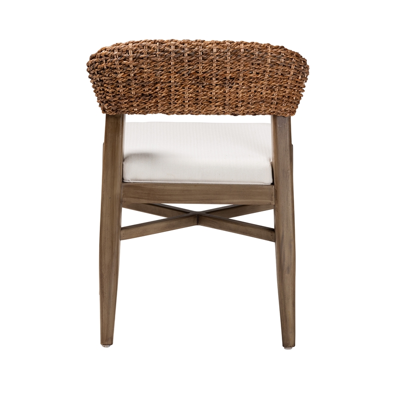 Pemberly Row Brown Mahogany Wood and Natural Rattan Dining Chair