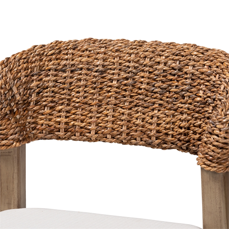 Pemberly Row Brown Mahogany Wood and Natural Rattan Dining Chair