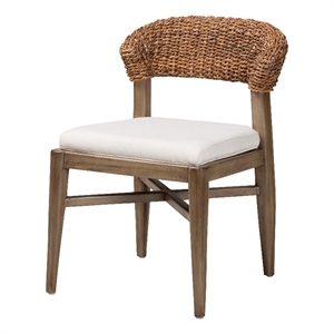 Pemberly Row Brown Mahogany Wood and Natural Rattan Dining Chair