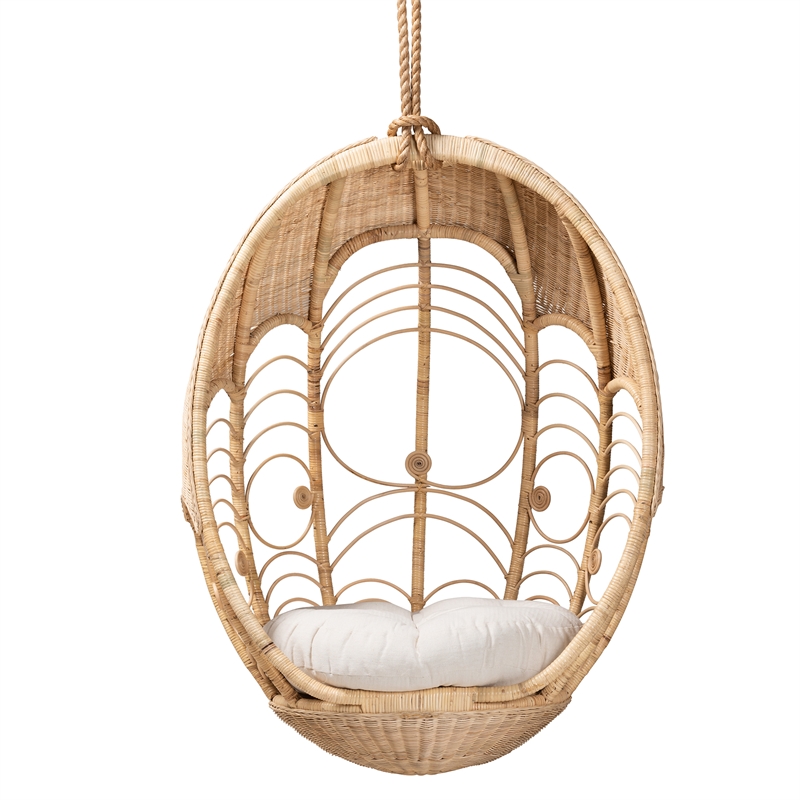 Pemberly Row Modern Bohemian Natural Brown Rattan Hanging Chair
