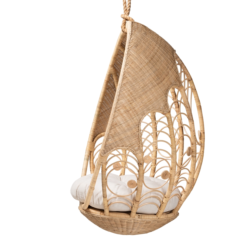 Pemberly Row Modern Bohemian Natural Brown Rattan Hanging Chair