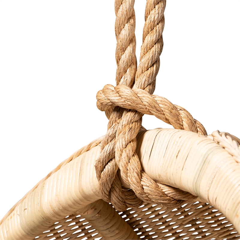 Pemberly Row Modern Bohemian Natural Brown Rattan Hanging Chair