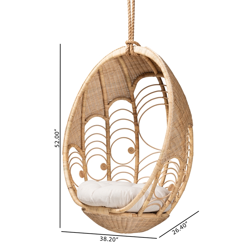 Pemberly Row Modern Bohemian Natural Brown Rattan Hanging Chair