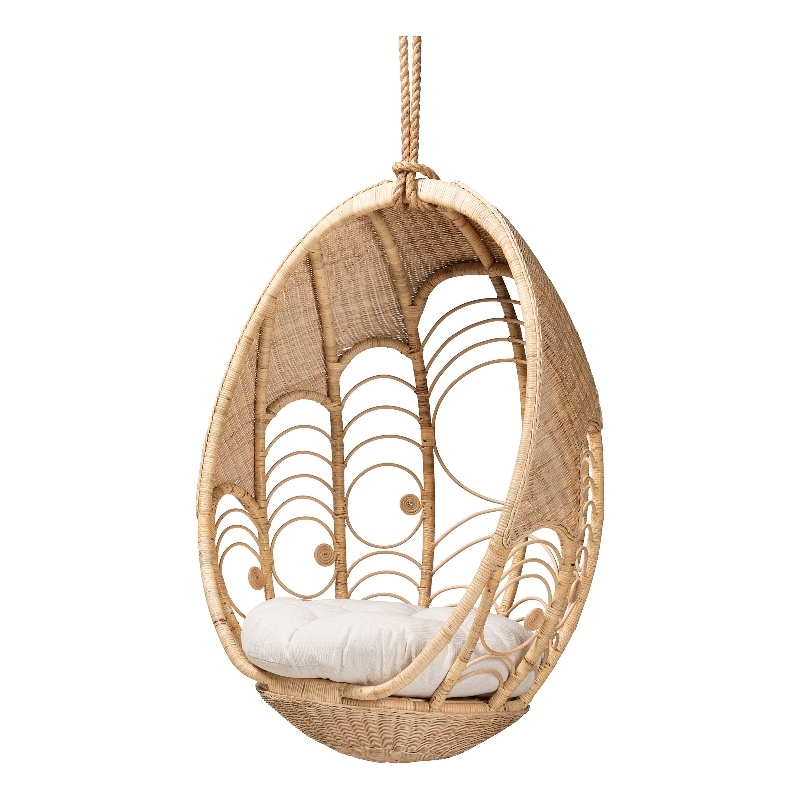 Pemberly Row Modern Bohemian Natural Brown Rattan Hanging Chair