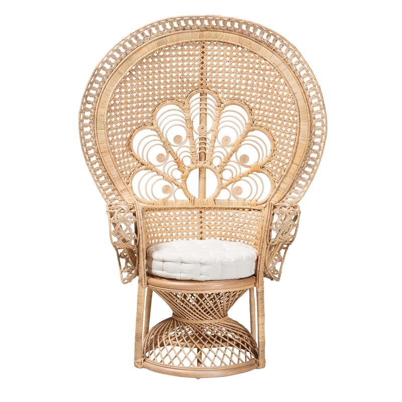 Pemberly Row Modern Bohemian Natural Brown Rattan Peacock Accent Chair