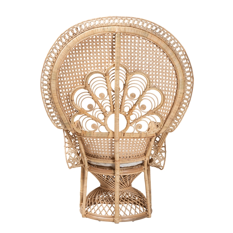 Pemberly Row Modern Bohemian Natural Brown Rattan Peacock Accent Chair