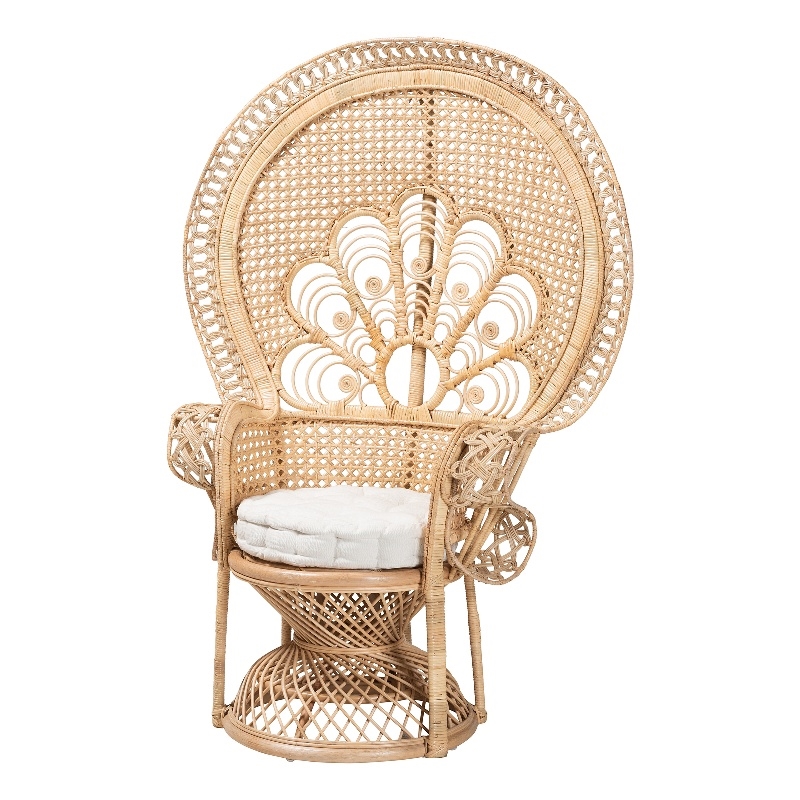 Pemberly Row Modern Bohemian Natural Brown Rattan Peacock Accent Chair