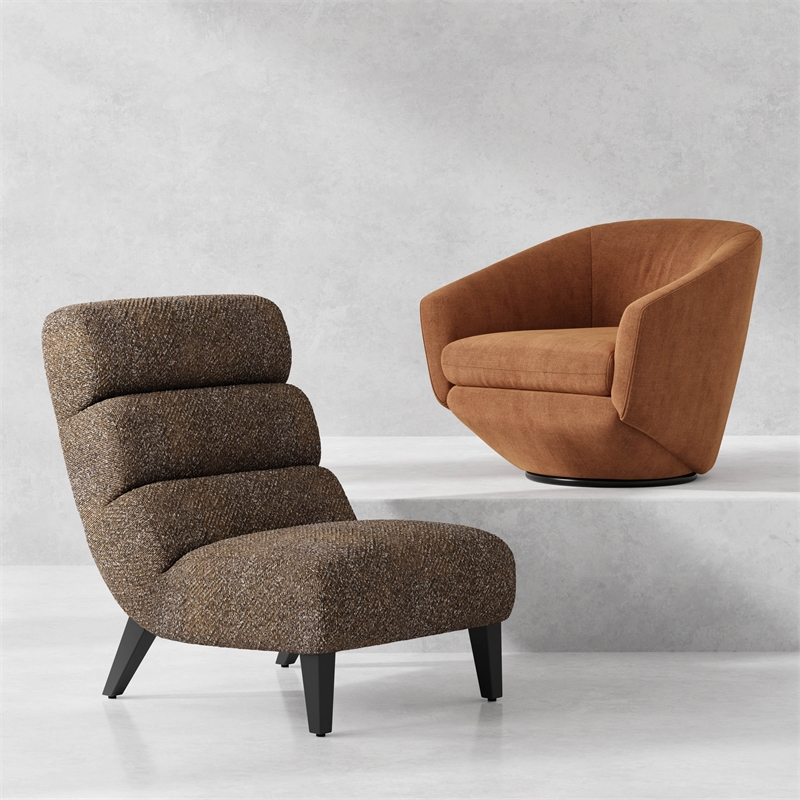 Pemberly Row Modern Fabric Upholstered Accent Swivel Chair in Rust
