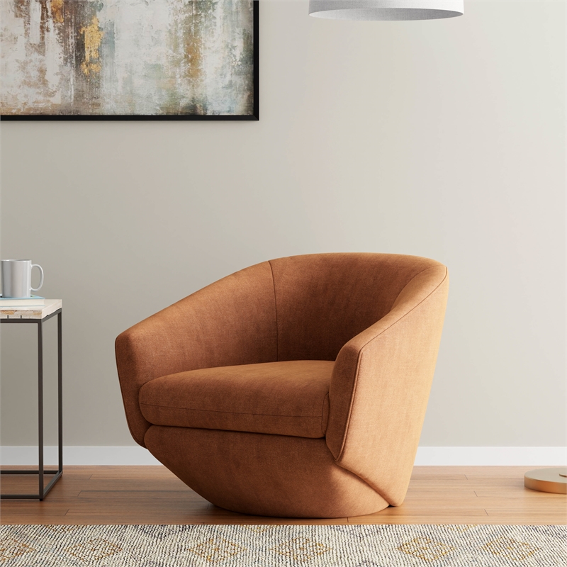 Pemberly Row Modern Fabric Upholstered Accent Swivel Chair in Rust